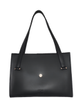 Black handbag with a visible brand logo on a white background