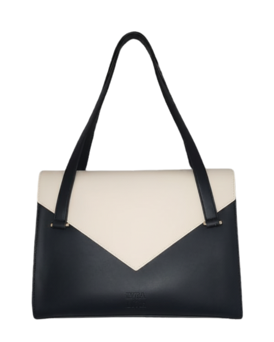 Black and white handbag on a white background