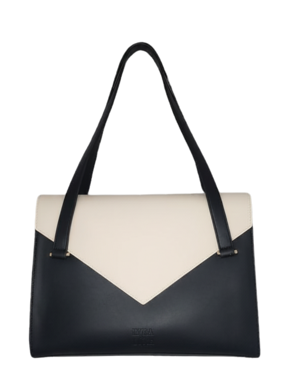 Black and white handbag on a white background