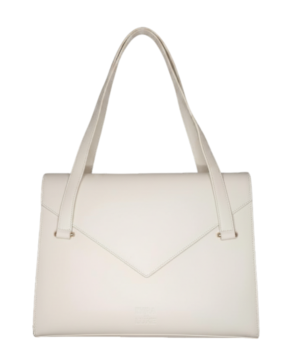 White handbag with a minimalist design on a white background