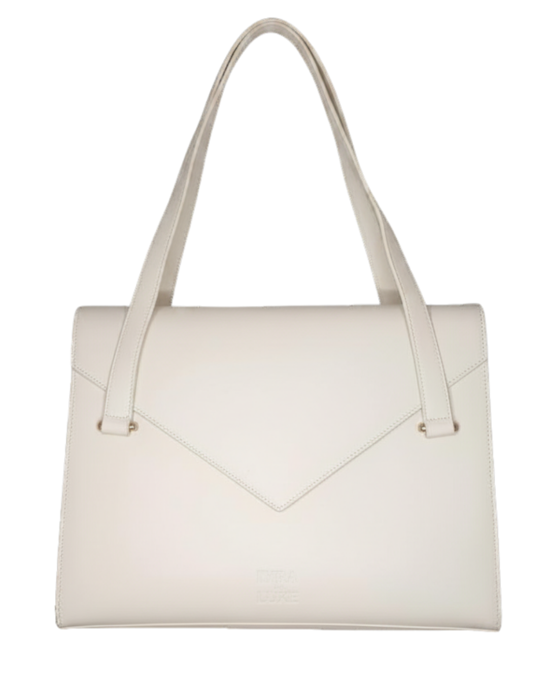 White handbag with a minimalist design on a white background