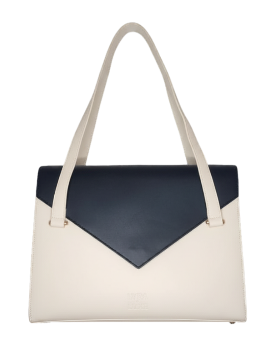 Two-tone handbag with Black and white colors on a white background