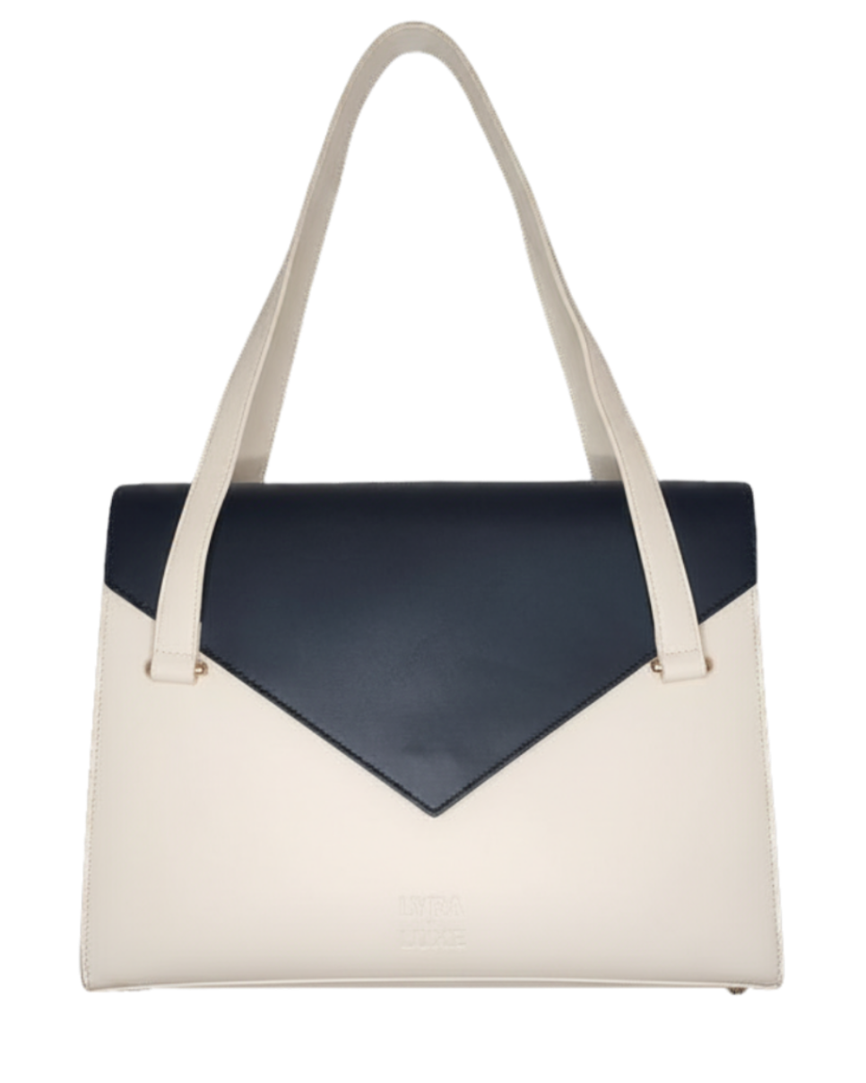 Two-tone handbag with Black and white colors on a white background