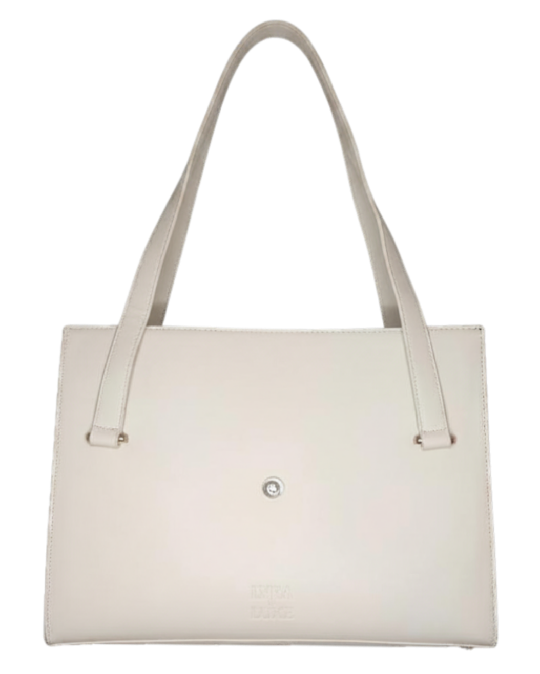 White handbag with a strap on a white background