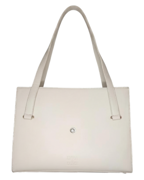 White handbag with a strap on a white background