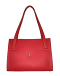 Red handbag with a visible brand logo on a white background