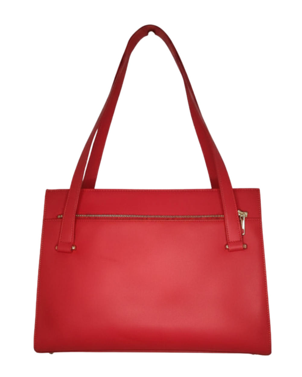 Red handbag with gold zipper on a white background