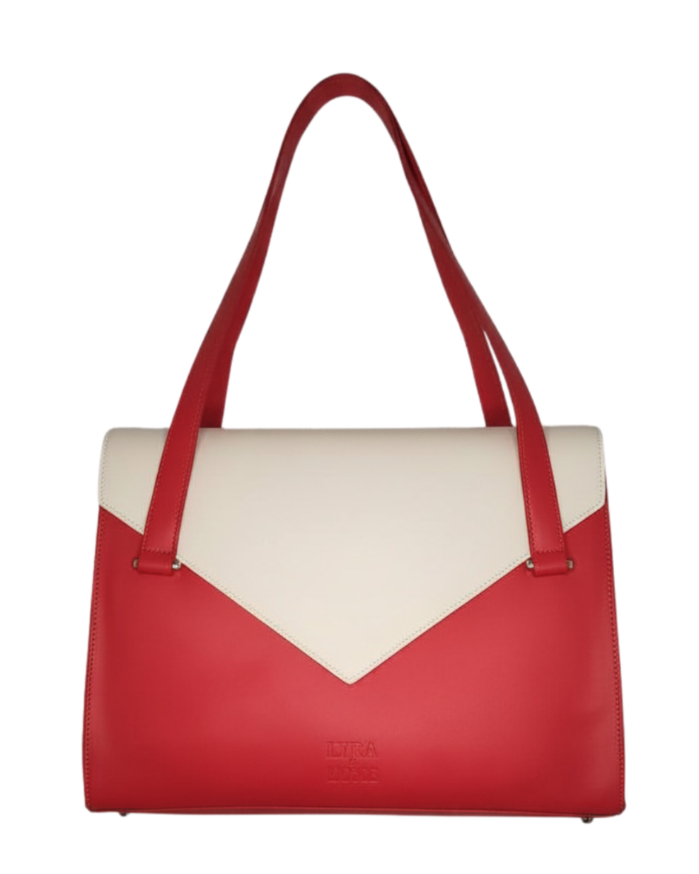 Red and white handbag on a white background