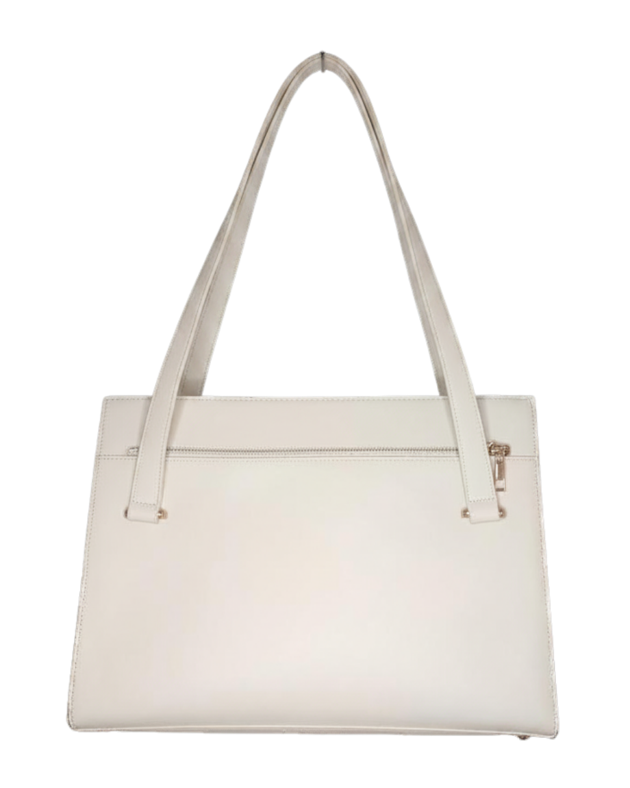 White handbag with a shoulder strap on a white background