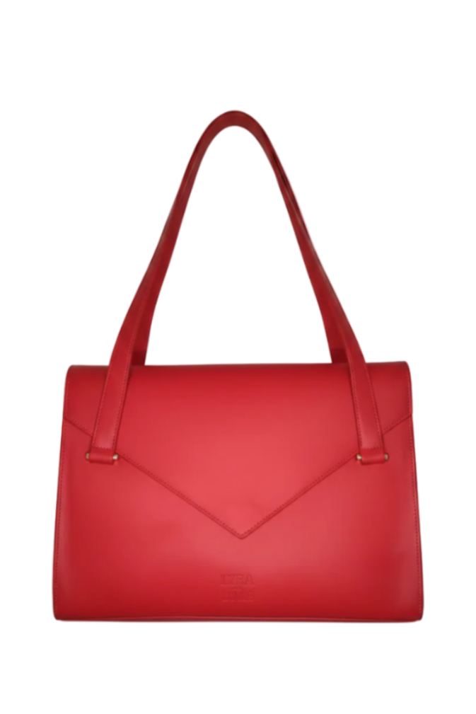 Red handbag on a white background