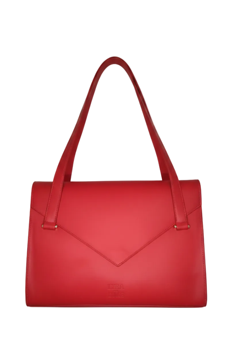 Red handbag on a white background