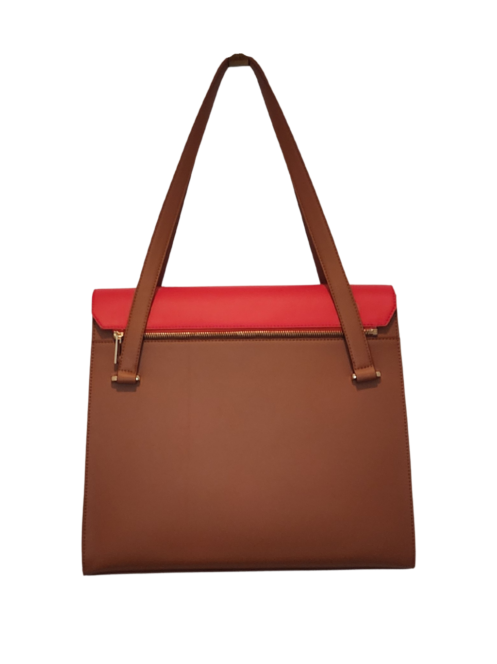 back of bag with zipper to attach red flap
